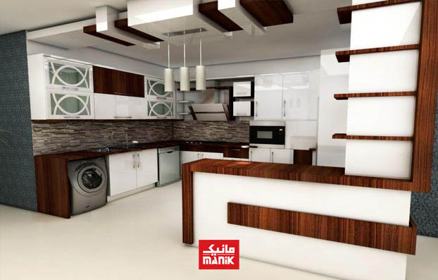 ترکیب رنگ برای مدل کابینت جدید: سفید و قهوهای نمونه ای از کابینت مدل جدید سفید و قهوه ای