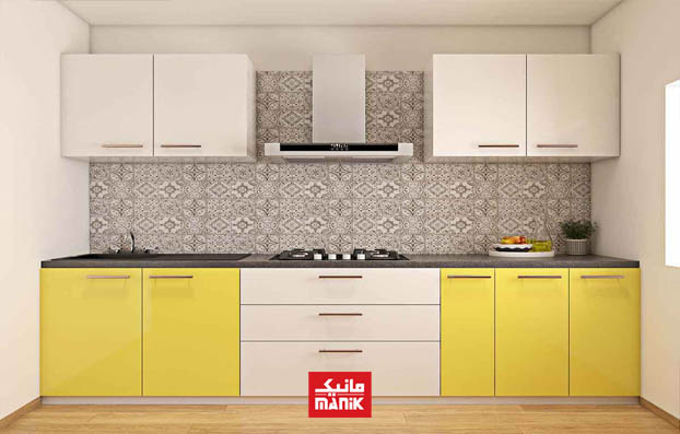 ترکیب رنگ برای مدل کابینت جدید: زرد و سفید نمونه ای از کابینت مدل جدید زرد و سفید